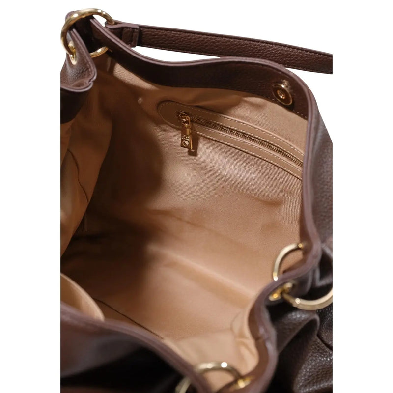 Love Moschino women brown polyurethane tote bag with gold-tone hardware and beige interior lining