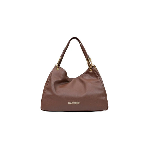 Love Moschino Damen-Tragetasche aus braunem Polyurethan mit goldfarbenen Kettenakzenten und Love Moschino-Logo