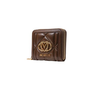 Love Moschino brown quilted polyurethane wallet with gold-tone logo and zipper for women W13cm