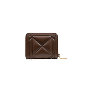 Brown quilted polyurethane wallet for women by Love Moschino with gold-tone zipper pull and compact 13cm size