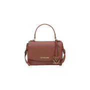 Brown leather love moschino women shoulder bag with gold-tone hardware heart-shaped logo charm polyurethane w27