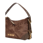 Love moschino women brown suede 18cm shoulder bag with gold-tone hardware and detachable strap
