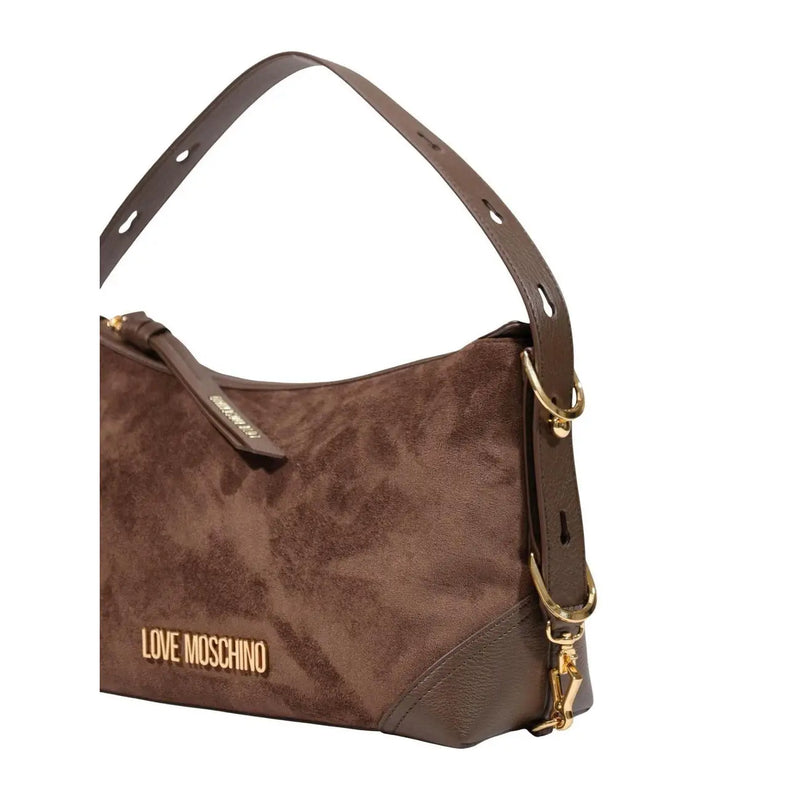 Love moschino women brown suede 18cm shoulder bag with gold-tone hardware and detachable strap