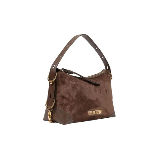 Love Moschino Braune Damen-Schultertasche aus Wildleder mit goldfarbenen Beschlägen und abnehmbarem Riemen, Größe 18 cm