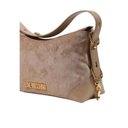 Beige suede love moschino shoulder bag with gold-tone hardware and detachable strap 18 cm for women