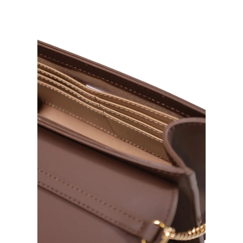 Love Moschino women handbag brown polyurethane with brown leather wallet featuring gold-tone zipper and stitched card slots
