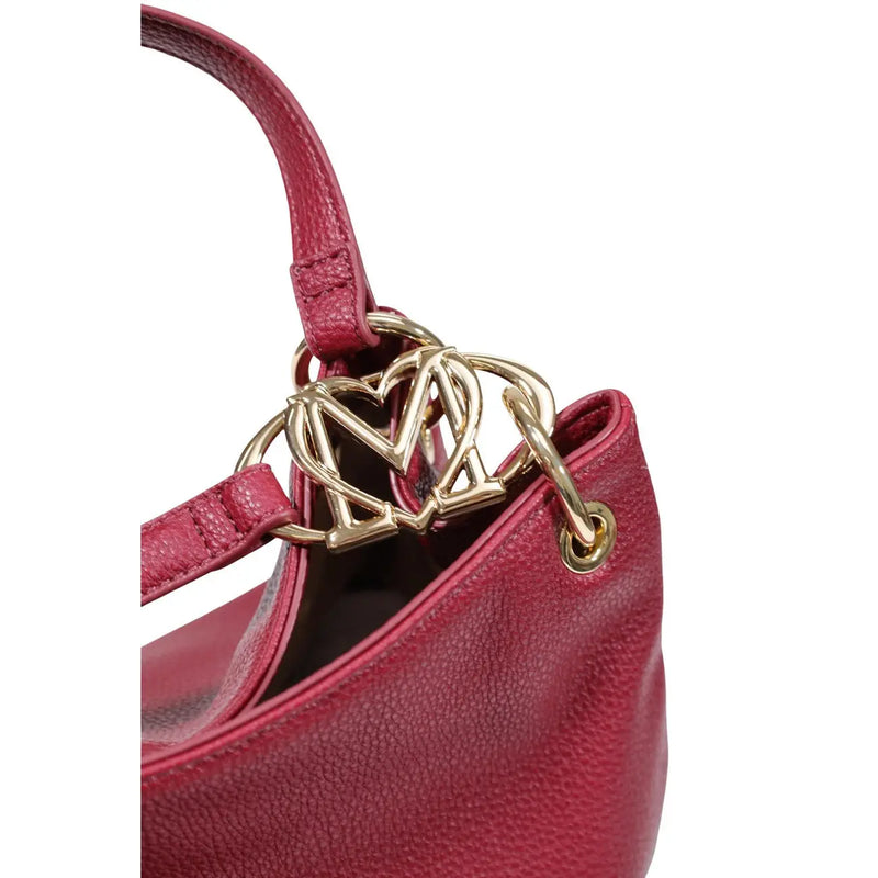 Love Moschino women red leather handbag with gold-tone heart-shaped logo clasp in polyurethane material