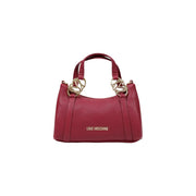 A burgundy textured leather Love Moschino women shoulder bag with gold-tone hardware and embossed logo