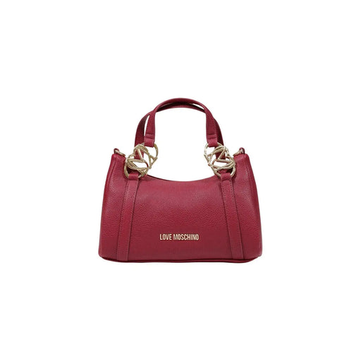 A burgundy textured leather Love Moschino women shoulder bag with gold-tone hardware and embossed logo