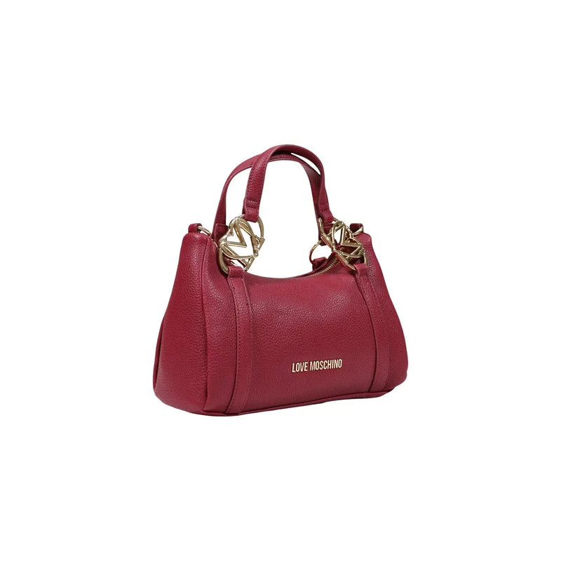 A burgundy textured leather love moschino women shoulder bag with gold-tone handles in polyurethane w27cm
