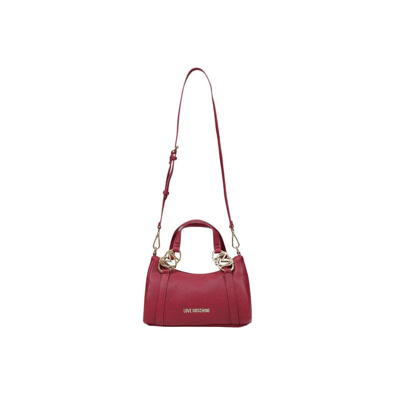 A vibrant red love Moschino women shoulder bag with textured leather finish and gold-tone rose-inspired hardware