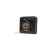 Black quilted love moschino women wallet in polyurethane with gold-tone logo and zipper dimensions w13xh9xl3 cm