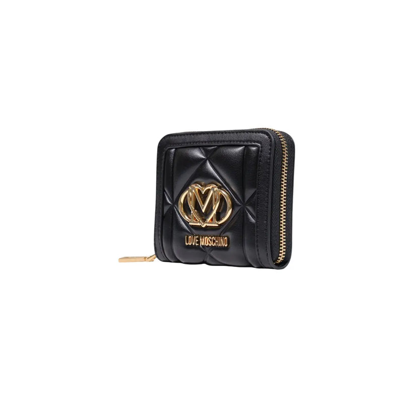Black quilted love moschino women wallet in polyurethane with gold-tone logo and zipper dimensions w13xh9xl3 cm