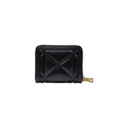Love Moschino women wallet black quilted polyurethane with gold-tone zipper pull and compact design W13xH9xL3