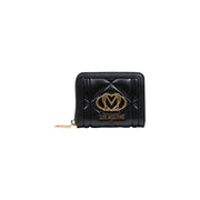 Black quilted Love Moschino women wallet in polyurethane with gold-tone logo and zipper pull W13xH9xL3 cm