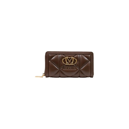 Brown quilted love moschino women wallet in polyurethane with gold-tone logo clasp size 18cm
