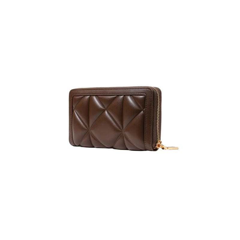 Brown quilted leather love moschino women wallet with gold-tone zipper in polyurethane size 18cm