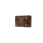 Brown quilted love Moschino women’s wallet in polyurethane with gold-tone logo and zipper, size 18cm
