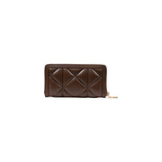 Brown quilted leather love moschino women wallet with gold-tone zipper pull in polyurethane 18cm size