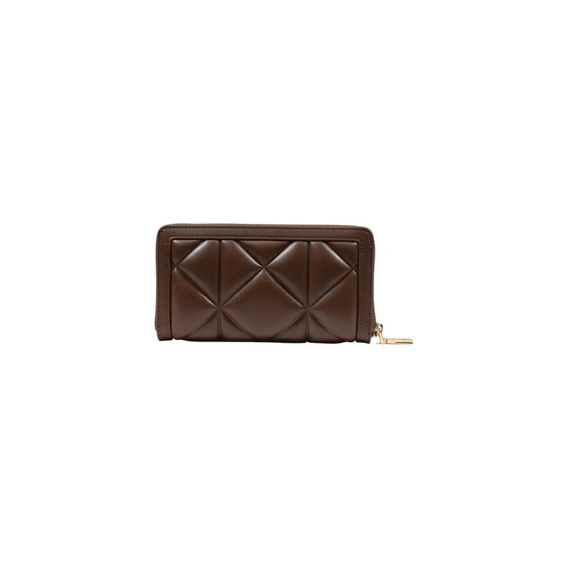 Brown quilted leather love moschino women wallet with gold-tone zipper pull in polyurethane 18cm size