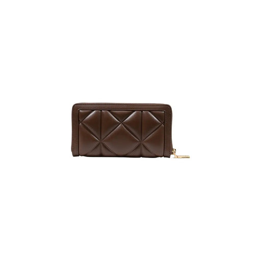 Brown quilted leather love moschino women wallet with gold-tone zipper pull in polyurethane 18cm size