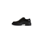 Love Moschino women’s black leather lace-up shoe with chunky textured sole made of leather and polyurethane