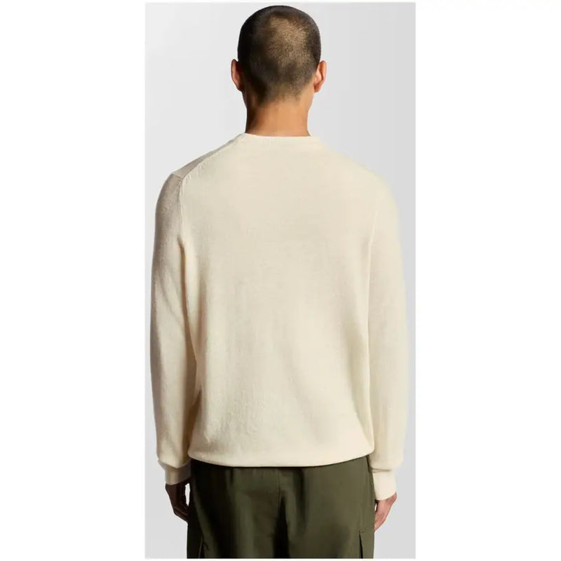 Cream-colored lyle and scott beige marl wool blend round neck jumper with long sleeves and ribbed cuffs