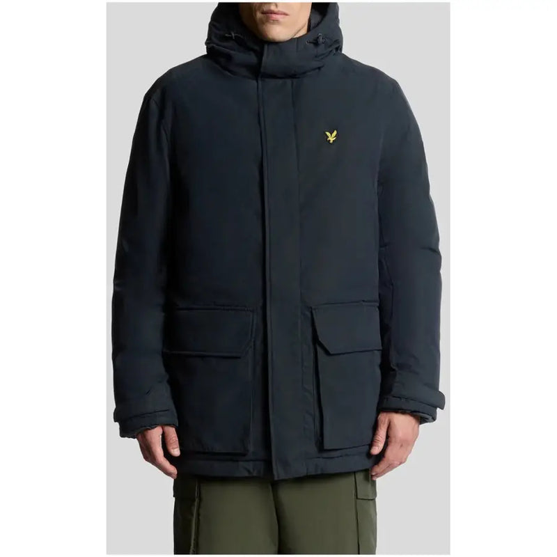 Black hooded jacket with large pockets and lyle & scott logo.