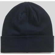 Black beanie with folded cuff and ribbed texture.