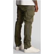 Lyle & Scott olive green men’s cargo trousers with multiple pockets and relaxed fit for casual wear