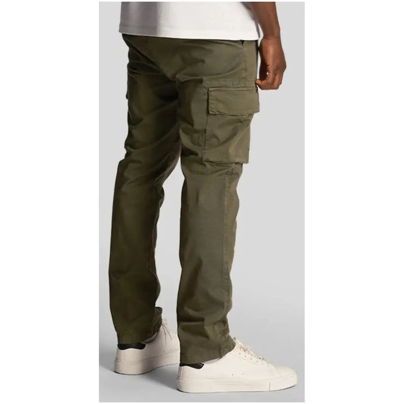 Lyle & Scott olive green men’s cargo trousers with multiple pockets and relaxed fit for casual wear