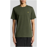 Men’s dark green crewneck T-shirt with yellow embroidered logo from Lyle & Scott