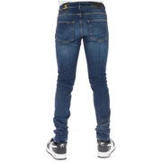 Lyle & Scott jeans for men in dark blue denim with black waistband label and classic back pockets, back view
