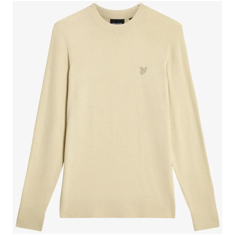 Lyle and Scott men beige cotton long-sleeved crewneck sweatshirt with small embroidered bird logo on left chest