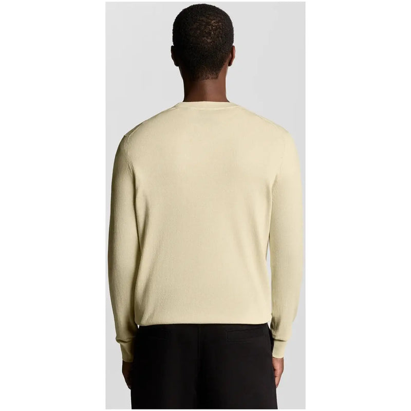 Lyle and Scott men beige cotton round neck sweatshirt with pale yellow long sleeves and smooth knit texture