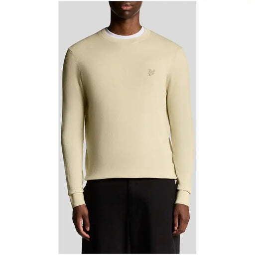 Lyle and Scott men beige cotton crewneck sweatshirt with long sleeves and subtle embroidered logo on the chest