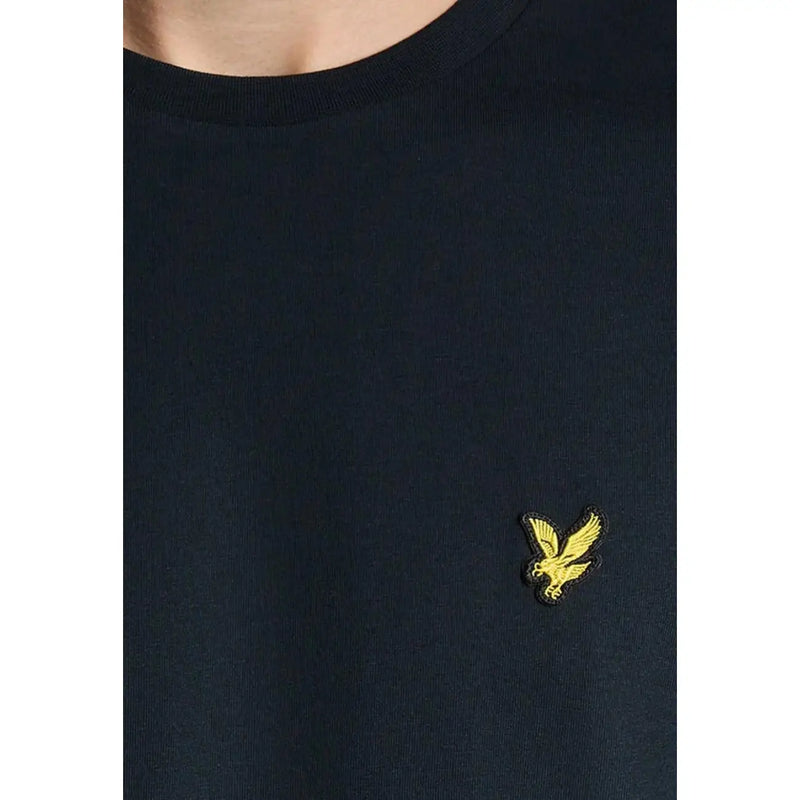 Black crewneck cotton t shirt with small embroidered yellow eagle logo on left chest by lyle and scott men