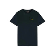 Black short-sleeved cotton t shirt by Lyle and Scott with a small yellow embroidered bird logo on the left chest