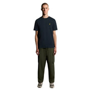 Navy blue short-sleeved cotton t-shirt with small yellow bird logo on left chest from lyle and scott men collection