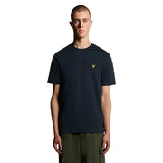 Lyle and Scott men blue cotton t shirt with short sleeves and small yellow bird logo on left chest