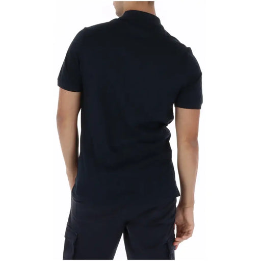 Lyle and Scott men blue short sleeve cotton polo shirt with a classic collar and subtle texture in black