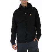 Lyle & Scott Herren-Kapuzenpullover in Blau mit schwarzem Reißverschluss, gelbem Vogellogo auf der Brust und aufgesetzten Taschen.