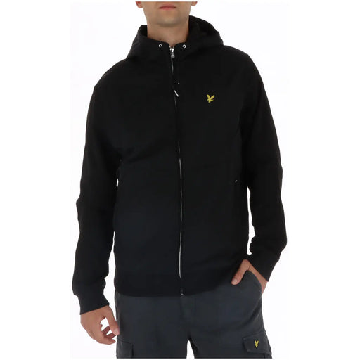 Lyle and Scott men blue zip hooded sweatshirt in black with yellow bird logo on chest and pocket front details