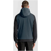 Men’s two-tone full-zip hoodie with dark teal body and black sleeves from Lyle and Scott