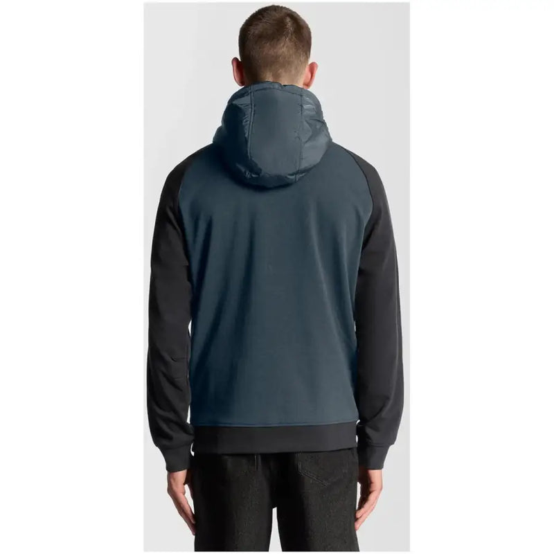 Men’s two-tone full-zip hoodie with dark teal body and black sleeves from Lyle and Scott