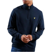 Navy blue Lyle & Scott men blue zip turtleneck fleece sweater with yellow bird logo for fall winter wear