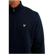 Navy blue half-zip fleece sweatshirt with gold embroidered eagle logo by lyle and scott for fall winter wear