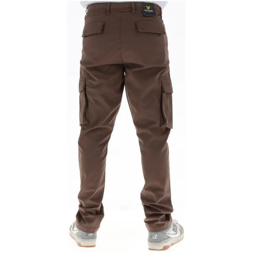 Brown cotton cargo pants with multiple pockets and branded label at waistband from lyle and scott men collection