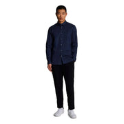 Navy blue long sleeve cotton button-down shirt for men by Lyle and Scott shown from the back side