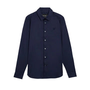 Navy blue long-sleeved cotton shirt by Lyle and Scott for men with button-down front detail
